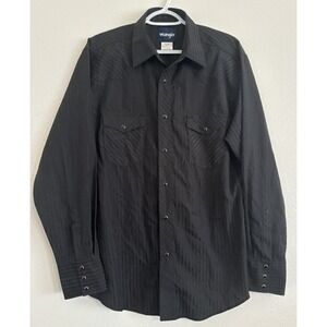 Wrangler Western Shirt Men L Black Dobby Long Sleeve Pearl‎ Snap Striped Rodeo